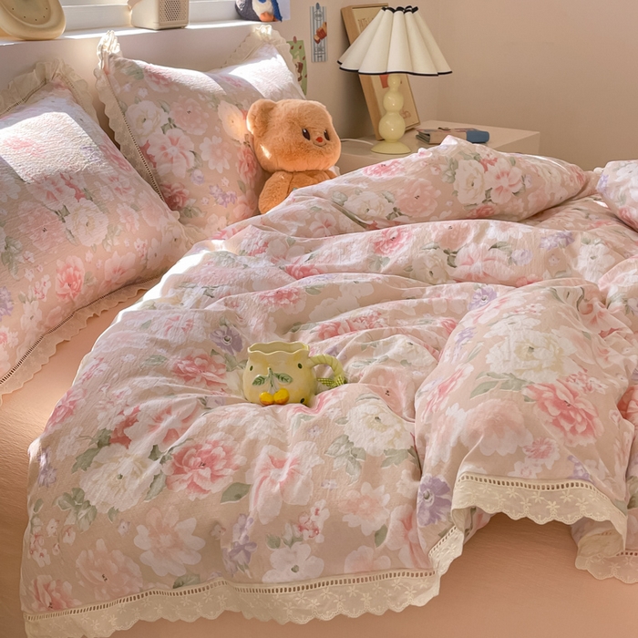 91家纺网 家纺一手货源 找家纺 玉海棠家纺 2025新款云感双层纱花边四件套 花边-莫奈