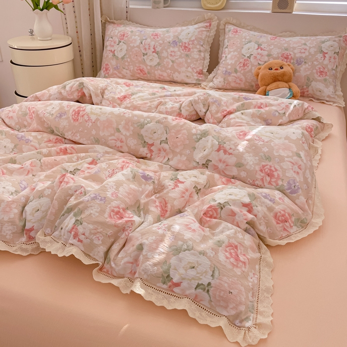 91家纺网 家纺一手货源 找家纺 玉海棠家纺 2025新款云感双层纱花边四件套 花边-莫奈