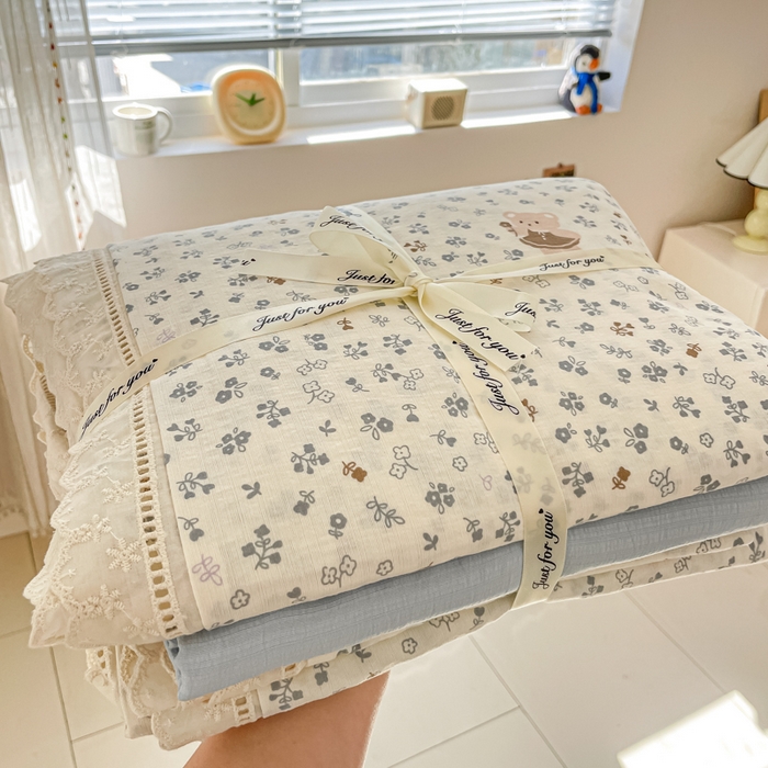 91家纺网 家纺一手货源 找家纺 玉海棠家纺 2025新款云感双层纱花边四件套 花边-诺言兔兔