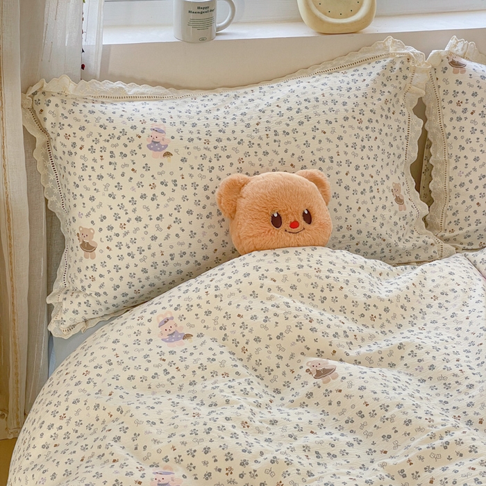 91家纺网 家纺一手货源 找家纺 玉海棠家纺 2025新款云感双层纱花边四件套 花边-诺言兔兔