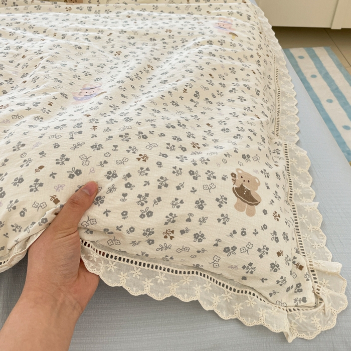 91家纺网 家纺一手货源 找家纺 玉海棠家纺 2025新款云感双层纱花边四件套 花边-诺言兔兔