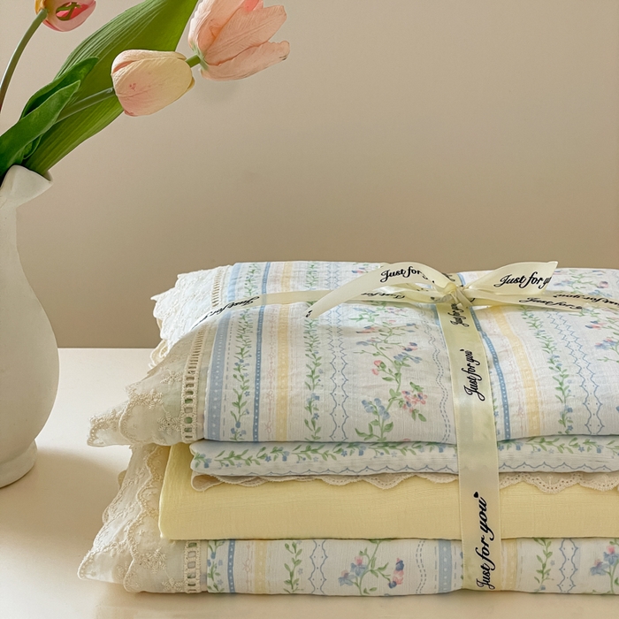 91家纺网 家纺一手货源 找家纺 玉海棠家纺 2025新款云感双层纱花边四件套 花边-晴天