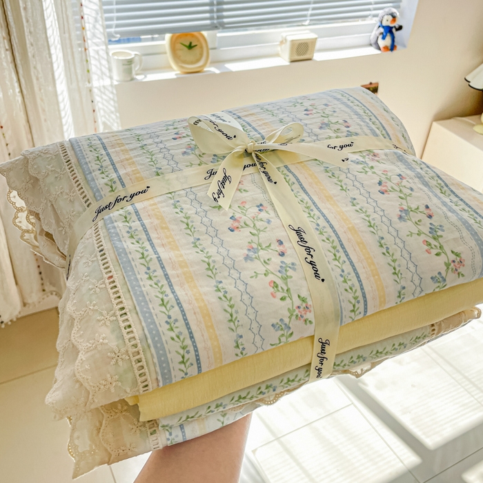 91家纺网 家纺一手货源 找家纺 玉海棠家纺 2025新款云感双层纱花边四件套 花边-晴天