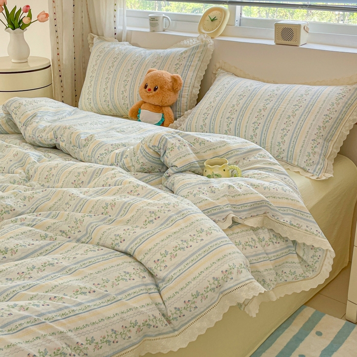 91家纺网 家纺一手货源 找家纺 玉海棠家纺 2025新款云感双层纱花边四件套 花边-晴天