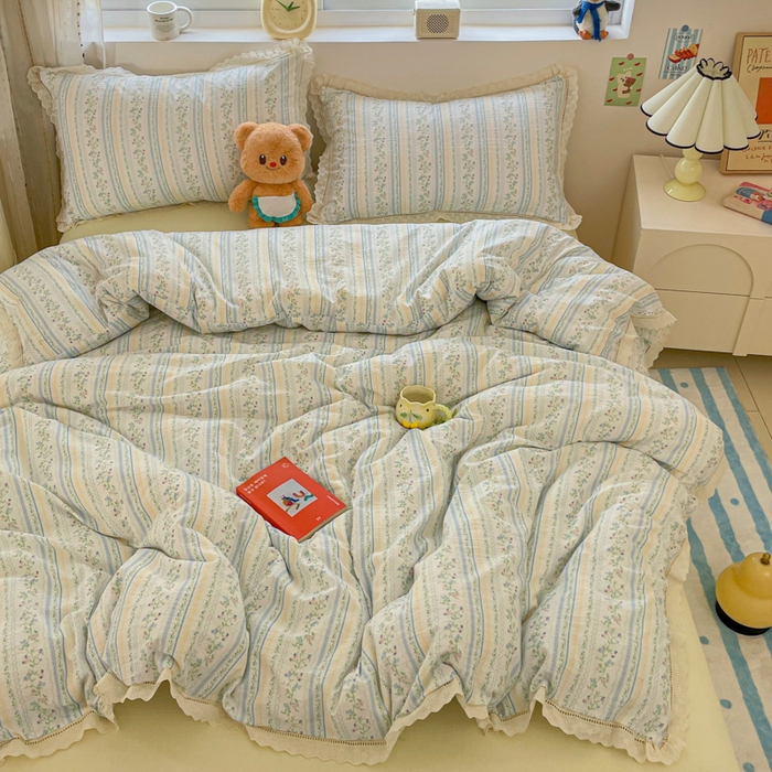 91家纺网 家纺一手货源 找家纺 玉海棠家纺 2025新款云感双层纱花边四件套 花边-晴天