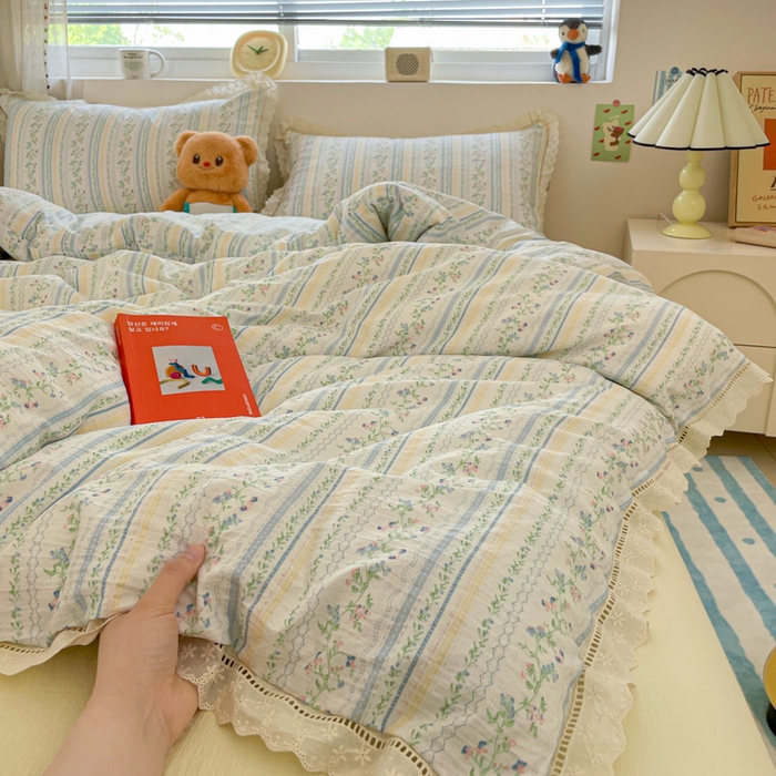 91家纺网 家纺一手货源 找家纺 玉海棠家纺 2025新款云感双层纱花边四件套 花边-晴天