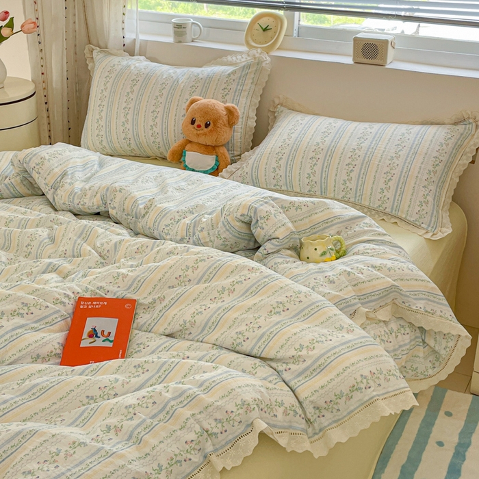 91家纺网 家纺一手货源 找家纺 玉海棠家纺 2025新款云感双层纱花边四件套 花边-晴天