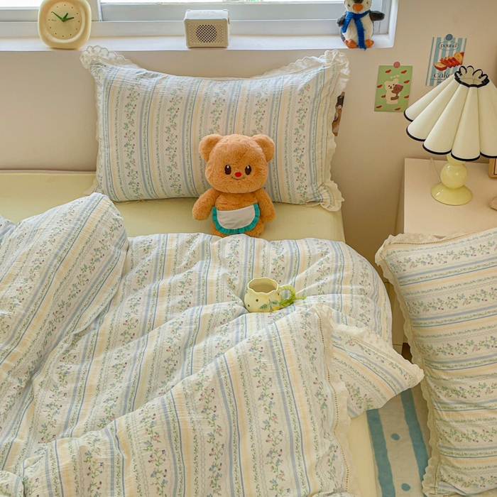 91家纺网 家纺一手货源 找家纺 玉海棠家纺 2025新款云感双层纱花边四件套 花边-晴天