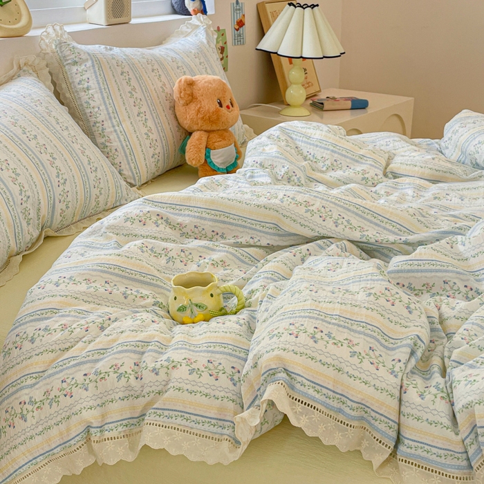 91家纺网 家纺一手货源 找家纺 玉海棠家纺 2025新款云感双层纱花边四件套 花边-晴天