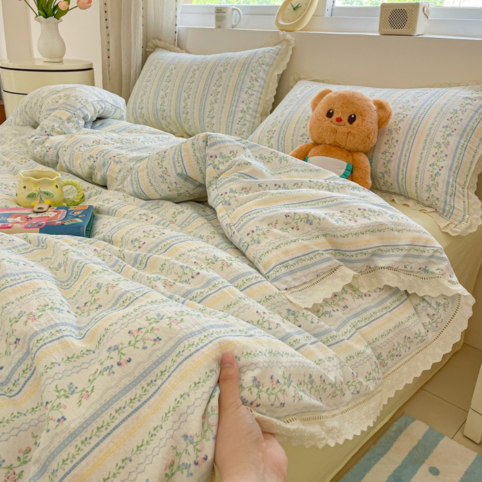 91家纺网 家纺一手货源 找家纺 玉海棠家纺 2025新款云感双层纱花边四件套 花边-晴天