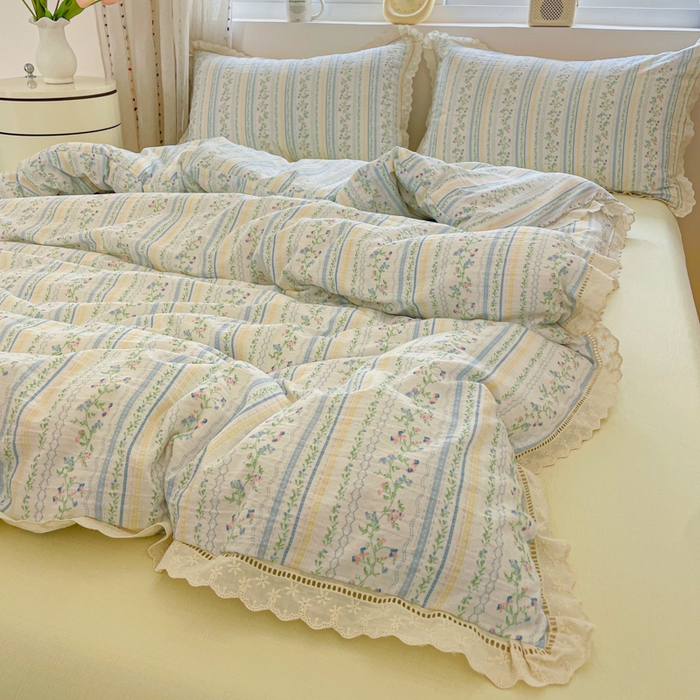 91家纺网 家纺一手货源 找家纺 玉海棠家纺 2025新款云感双层纱花边四件套 花边-晴天