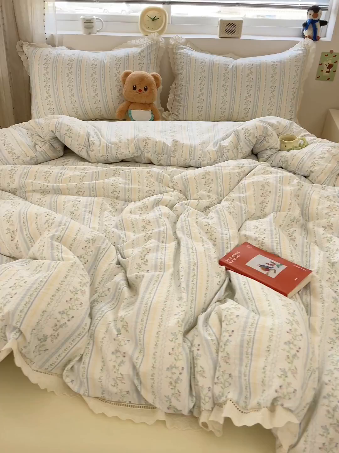 91家纺网 家纺一手货源 找家纺 玉海棠家纺 2025新款云感双层纱花边四件套 花边-晴天