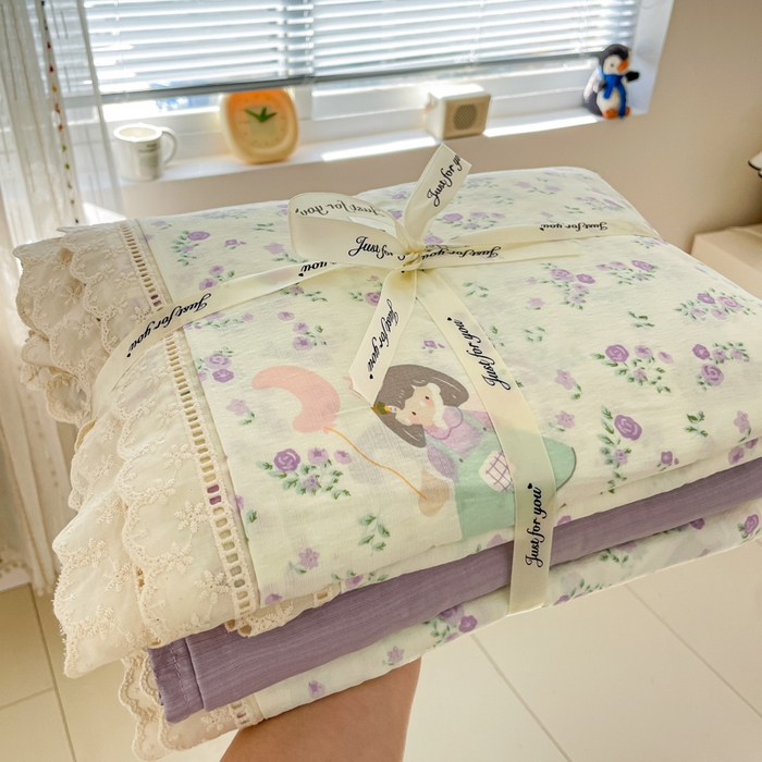 91家纺网 家纺一手货源 找家纺 玉海棠家纺 2025新款云感双层纱花边四件套 花边-桃桃女孩