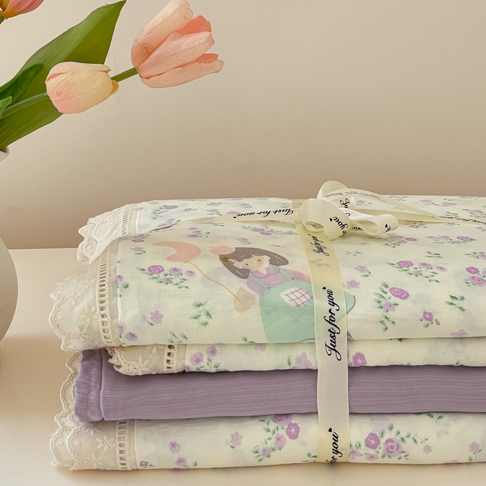 91家纺网 家纺一手货源 找家纺 玉海棠家纺 2025新款云感双层纱花边四件套 花边-桃桃女孩