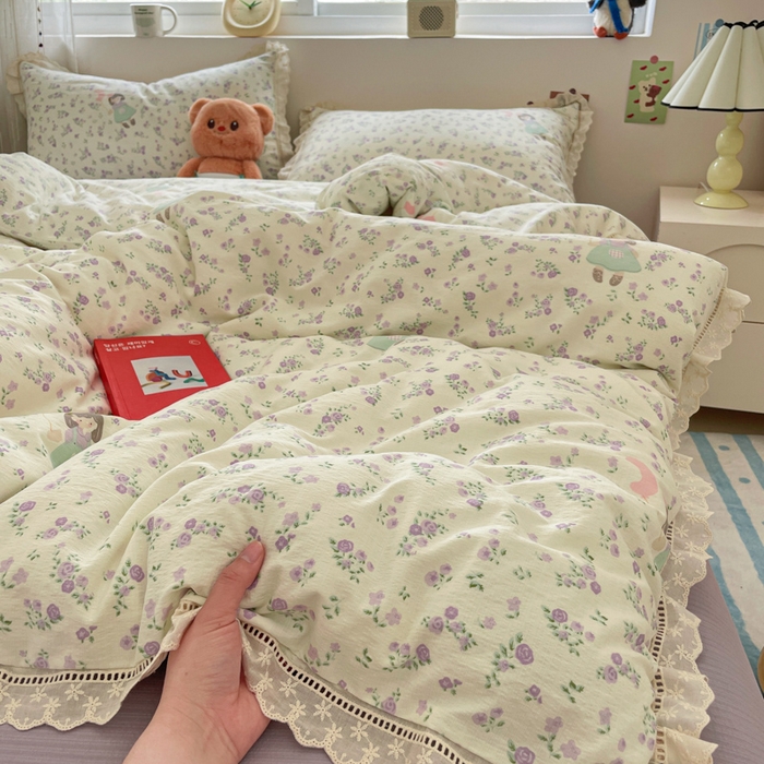 91家纺网 家纺一手货源 找家纺 玉海棠家纺 2025新款云感双层纱花边四件套 花边-桃桃女孩