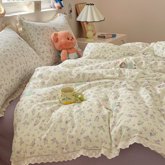 91家纺网 家纺一手货源 找家纺 玉海棠家纺 2025新款云感双层纱花边四件套 花边-桃桃女孩