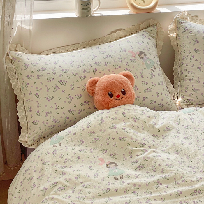 91家纺网 家纺一手货源 找家纺 玉海棠家纺 2025新款云感双层纱花边四件套 花边-桃桃女孩