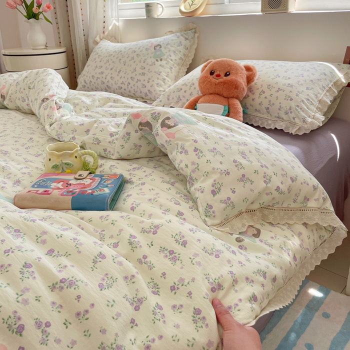 91家纺网 家纺一手货源 找家纺 玉海棠家纺 2025新款云感双层纱花边四件套 花边-桃桃女孩