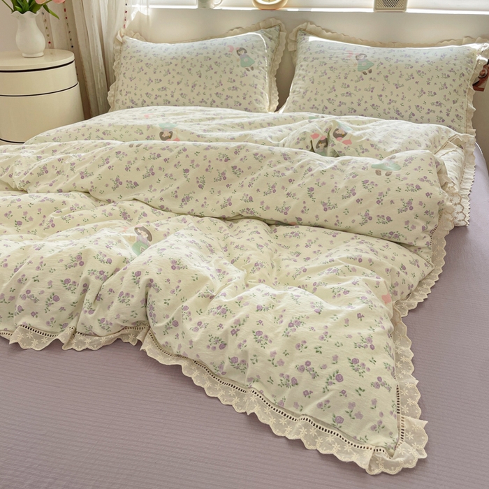 91家纺网 家纺一手货源 找家纺 玉海棠家纺 2025新款云感双层纱花边四件套 花边-桃桃女孩