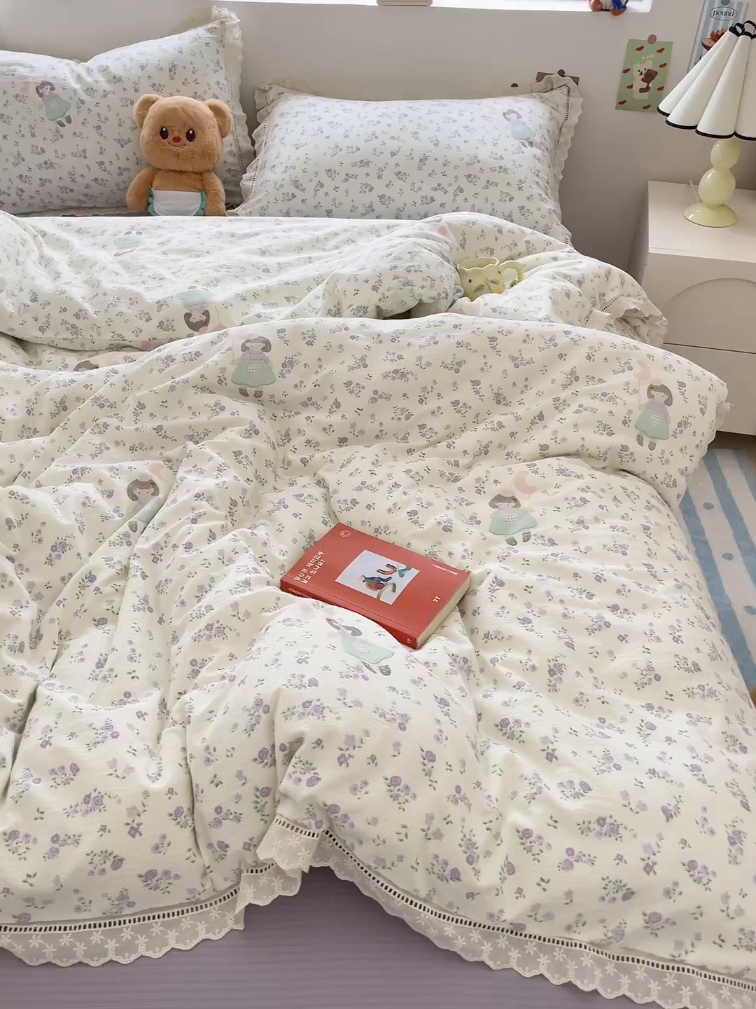 91家纺网 家纺一手货源 找家纺 玉海棠家纺 2025新款云感双层纱花边四件套 花边-桃桃女孩