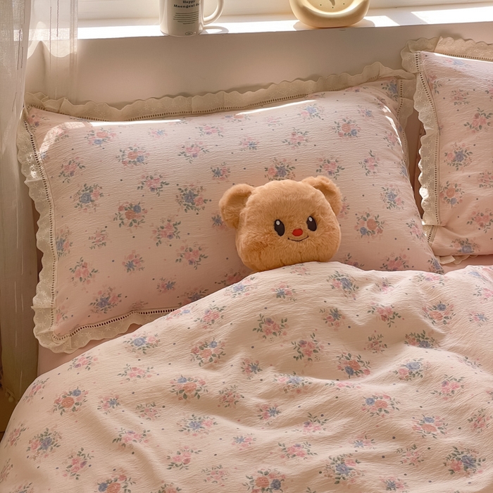 91家纺网 家纺一手货源 找家纺 玉海棠家纺 2025新款云感双层纱花边四件套 花边-桃夭