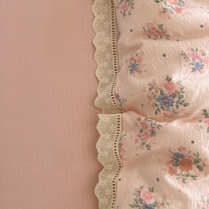 91家纺网 家纺一手货源 找家纺 玉海棠家纺 2025新款云感双层纱花边四件套 花边-桃夭