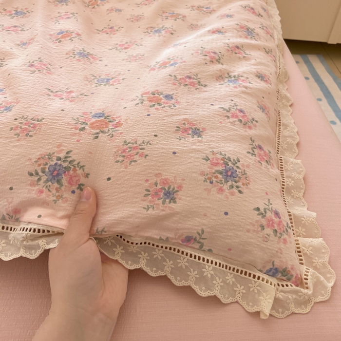 91家纺网 家纺一手货源 找家纺 玉海棠家纺 2025新款云感双层纱花边四件套 花边-桃夭