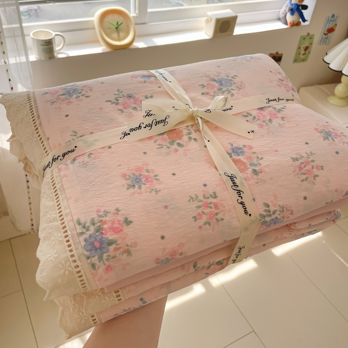 91家纺网 家纺一手货源 找家纺 玉海棠家纺 2025新款云感双层纱花边四件套 花边-桃夭