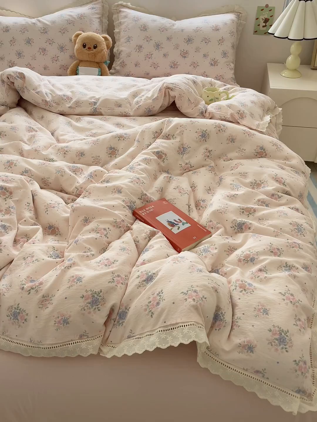 91家纺网 家纺一手货源 找家纺 玉海棠家纺 2025新款云感双层纱花边四件套 花边-桃夭