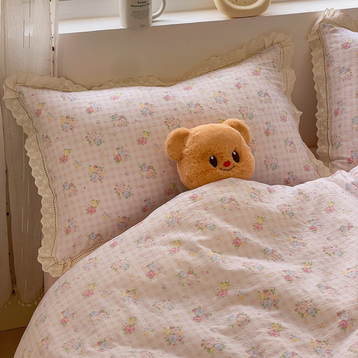 91家纺网 家纺一手货源 找家纺 玉海棠家纺 2025新款云感双层纱花边四件套 花边-甜梦