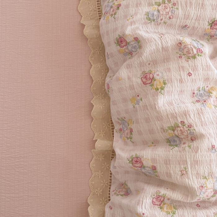 91家纺网 家纺一手货源 找家纺 玉海棠家纺 2025新款云感双层纱花边四件套 花边-甜梦