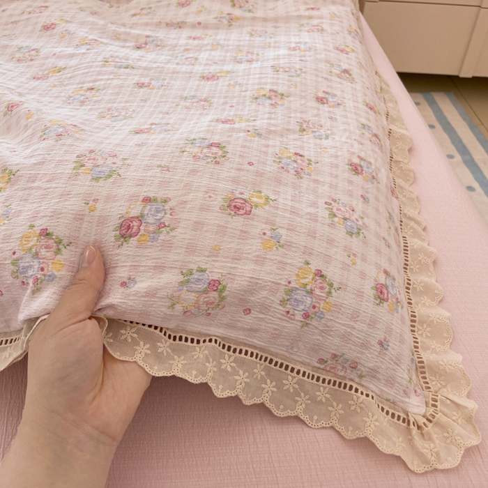 91家纺网 家纺一手货源 找家纺 玉海棠家纺 2025新款云感双层纱花边四件套 花边-甜梦