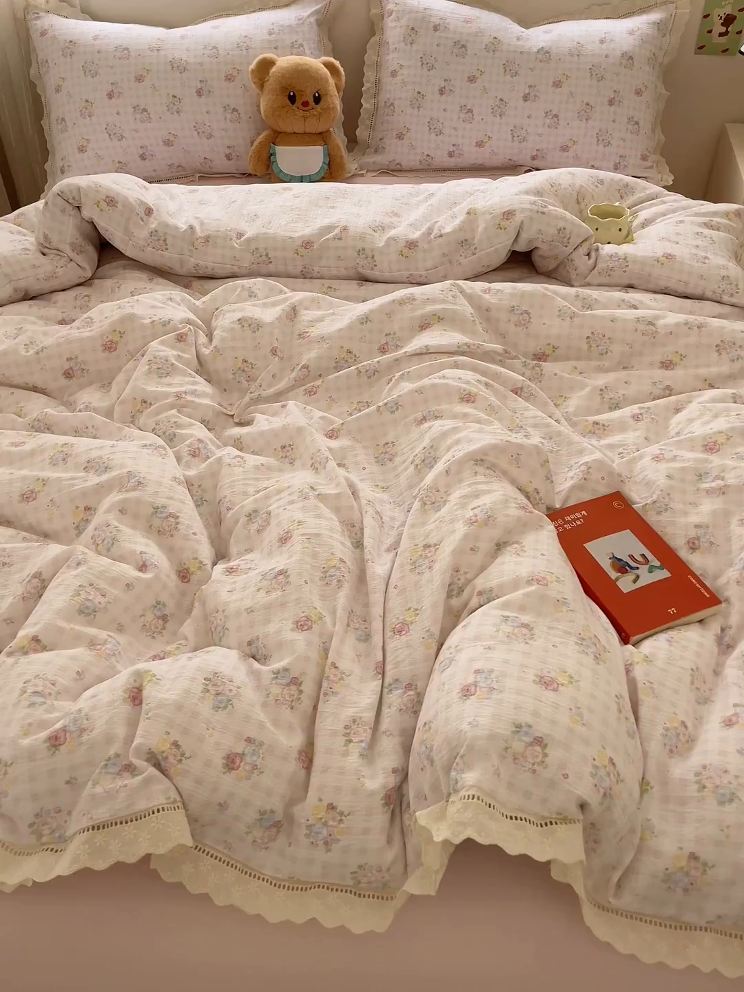 91家纺网 家纺一手货源 找家纺 玉海棠家纺 2025新款云感双层纱花边四件套 花边-甜梦