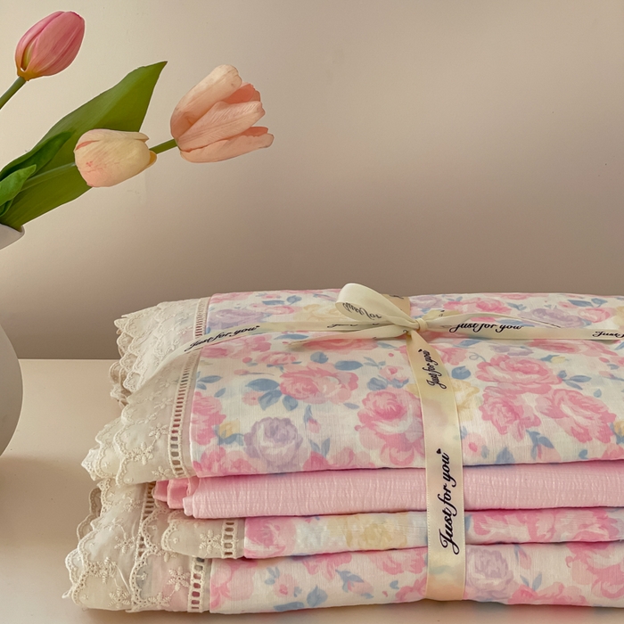 91家纺网 家纺一手货源 找家纺 玉海棠家纺 2025新款云感双层纱花边四件套 花边-晚香玉