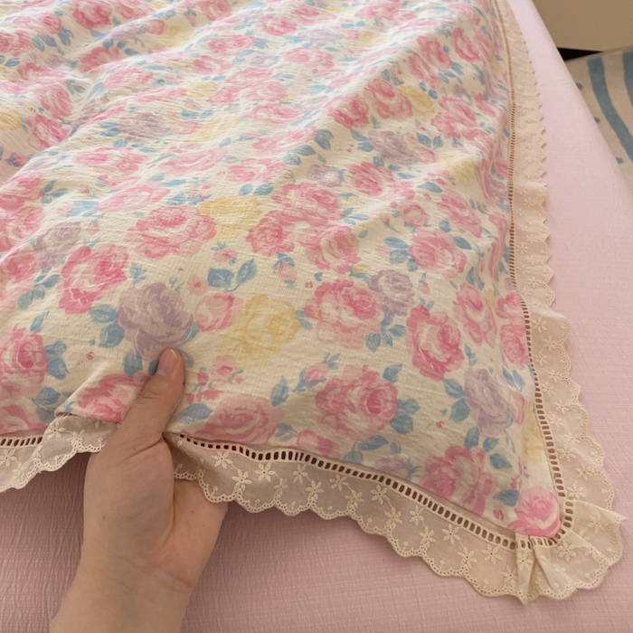 91家纺网 家纺一手货源 找家纺 玉海棠家纺 2025新款云感双层纱花边四件套 花边-晚香玉