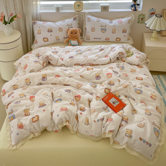 玉海棠家纺 2025新款云感双层纱花边四件套 花边-小熊蛋糕