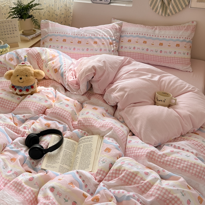 91家纺网 家纺一手货源 找家纺 （总）玉海棠家纺 2025新款云感提花双层纱印花系列四件套-场景一