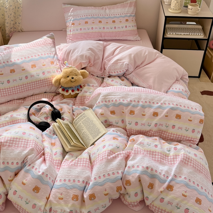 91家纺网 家纺一手货源 找家纺 （总）玉海棠家纺 2025新款云感提花双层纱印花系列四件套-场景一