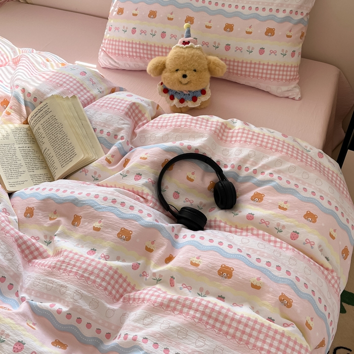 91家纺网 家纺一手货源 找家纺 （总）玉海棠家纺 2025新款云感提花双层纱印花系列四件套-场景一