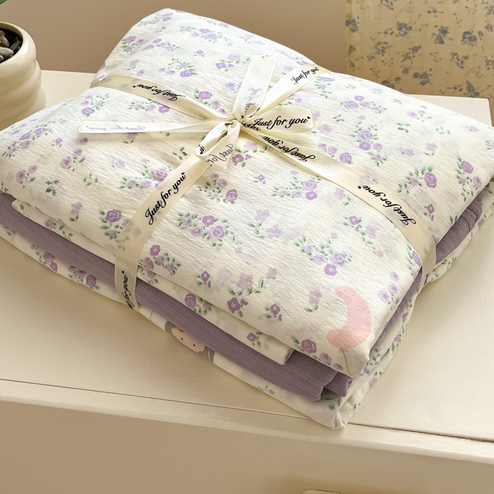 91家纺网 家纺一手货源 找家纺 （总）玉海棠家纺 2025新款云感提花双层纱印花系列四件套-场景一