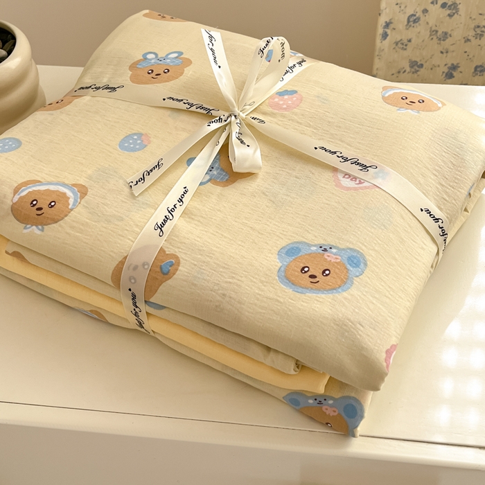 91家纺网 家纺一手货源 找家纺 （总）玉海棠家纺 2025新款云感提花双层纱印花系列四件套-场景一