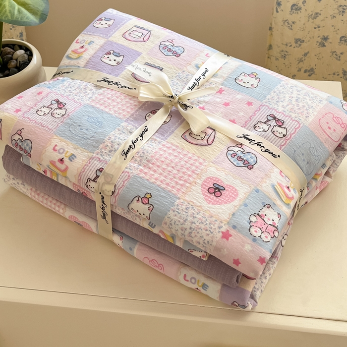 玉海棠家纺 2025新款云感提花双层纱印花系列四件套-场景一 格格西高地