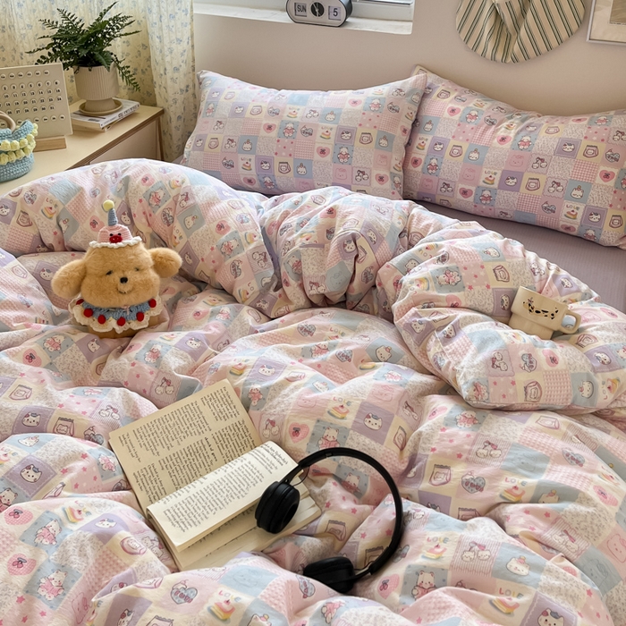 91家纺网 家纺一手货源 找家纺 玉海棠家纺 2025新款云感提花双层纱印花系列四件套-场景一 格格西高地