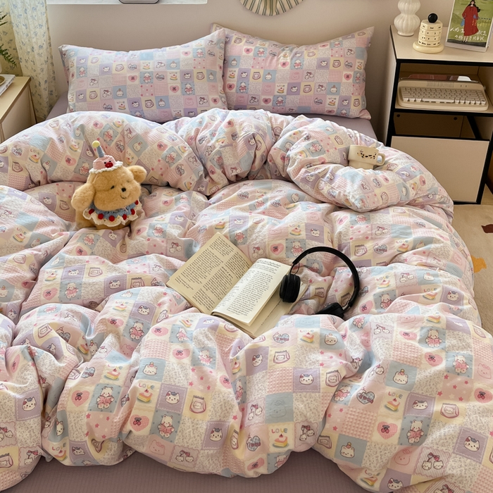 91家纺网 家纺一手货源 找家纺 玉海棠家纺 2025新款云感提花双层纱印花系列四件套-场景一 格格西高地