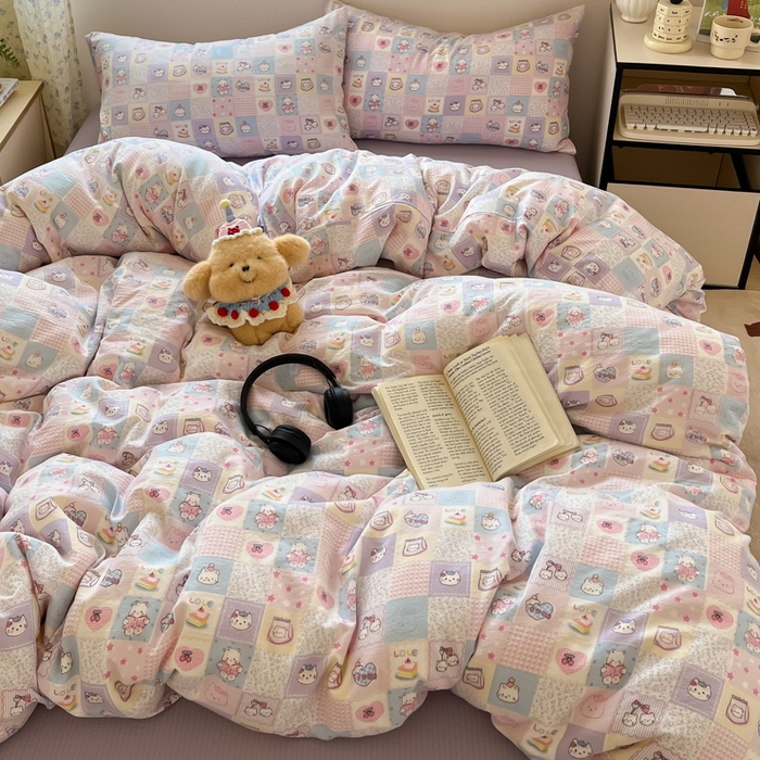 91家纺网 家纺一手货源 找家纺 玉海棠家纺 2025新款云感提花双层纱印花系列四件套-场景一 格格西高地