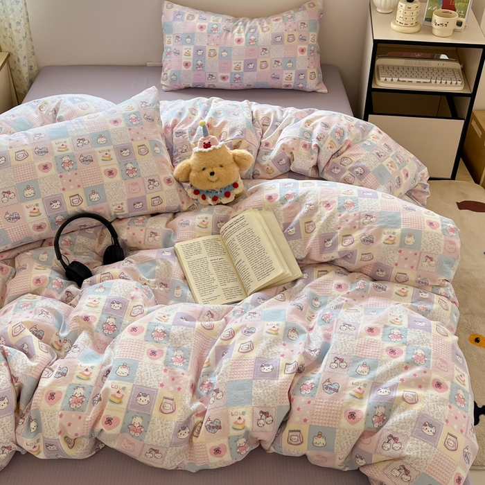 91家纺网 家纺一手货源 找家纺 玉海棠家纺 2025新款云感提花双层纱印花系列四件套-场景一 格格西高地