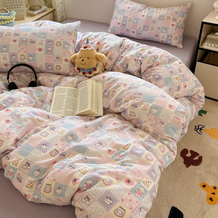 91家纺网 家纺一手货源 找家纺 玉海棠家纺 2025新款云感提花双层纱印花系列四件套-场景一 格格西高地