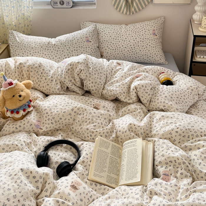 91家纺网 家纺一手货源 找家纺 玉海棠家纺 2025新款云感提花双层纱印花系列四件套-场景一 诺言兔兔