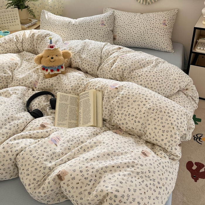 91家纺网 家纺一手货源 找家纺 玉海棠家纺 2025新款云感提花双层纱印花系列四件套-场景一 诺言兔兔