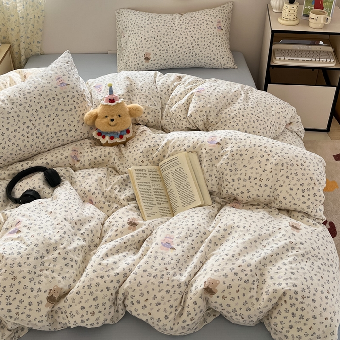 91家纺网 家纺一手货源 找家纺 玉海棠家纺 2025新款云感提花双层纱印花系列四件套-场景一 诺言兔兔